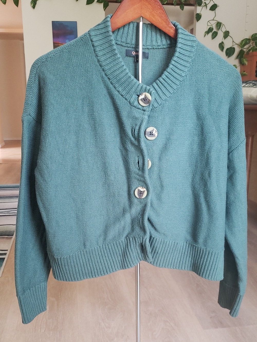 Quince Big Sur Green Cropped Button Cardigan